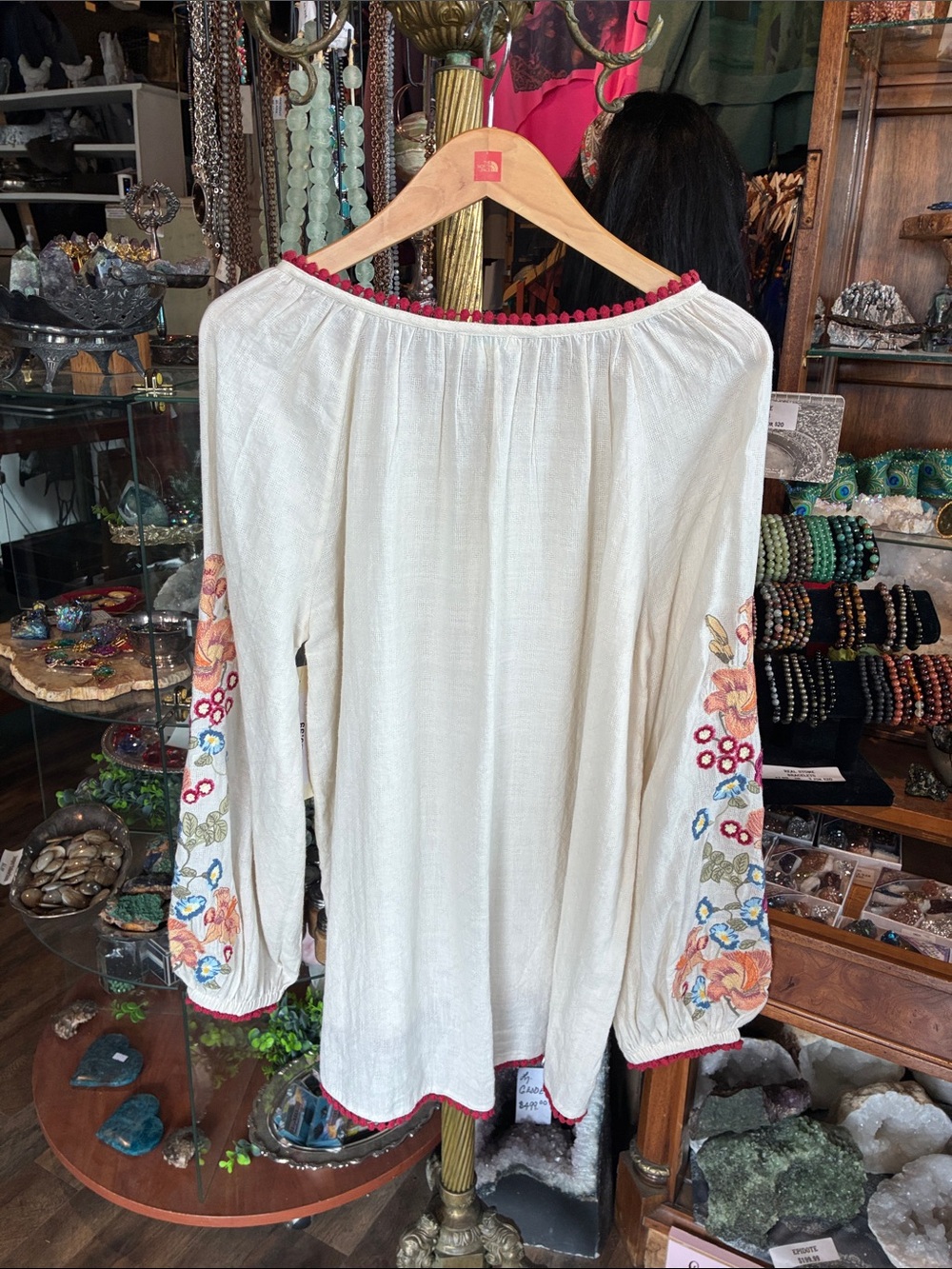 Sundance Ivory Tunic with Pink Trim and Multicolor Floral Embroidery - Picture 4 of 4